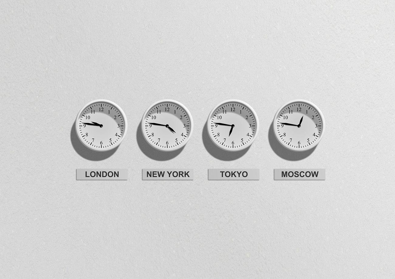 World clocks displaying different time zones