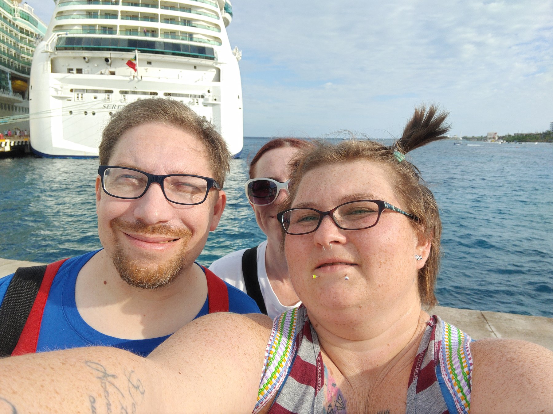 Joe and Christy in Cozumel with Serenade of the Seas behind them.