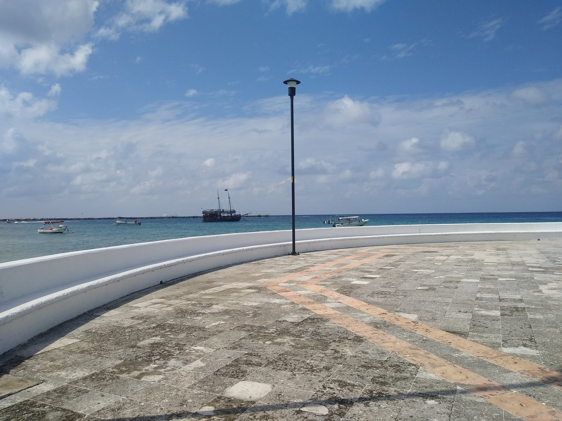 Cozumel waterfront promenade and Caribbean Sea.