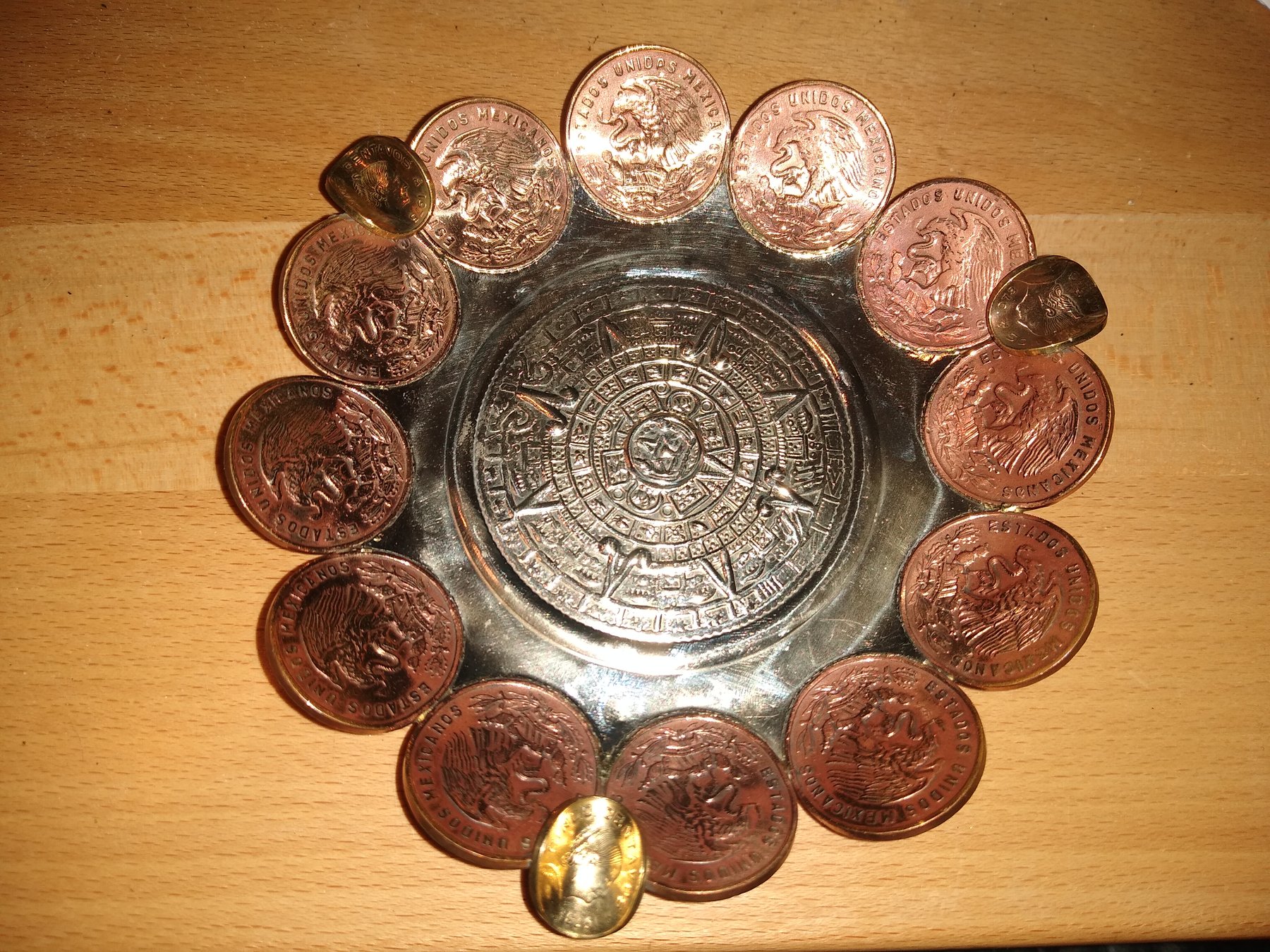 Ashtray made from peso coins purchased in Costa Maya.