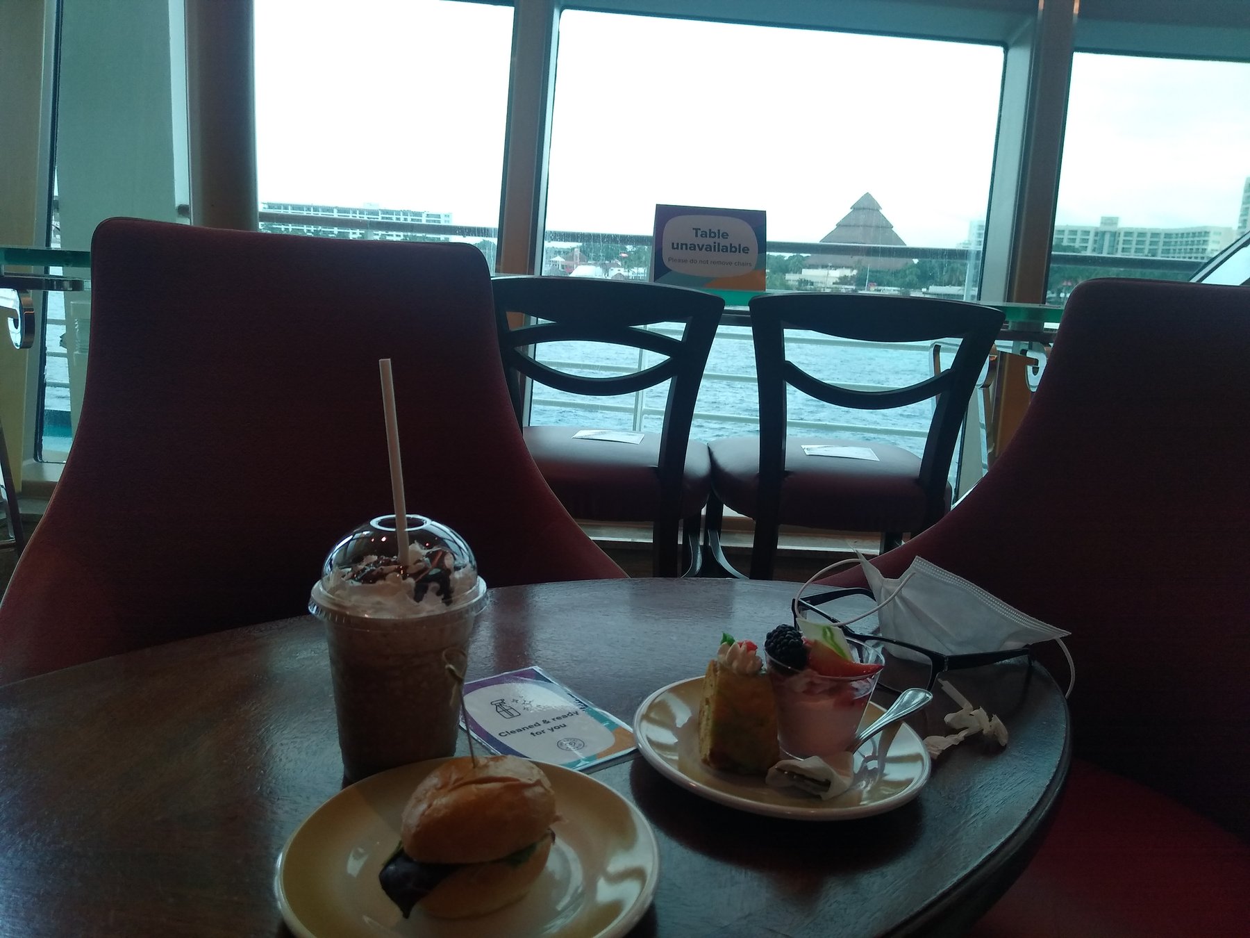 Coffee and a snack back aboard Serenade of the Seas after the Cozumel port day.