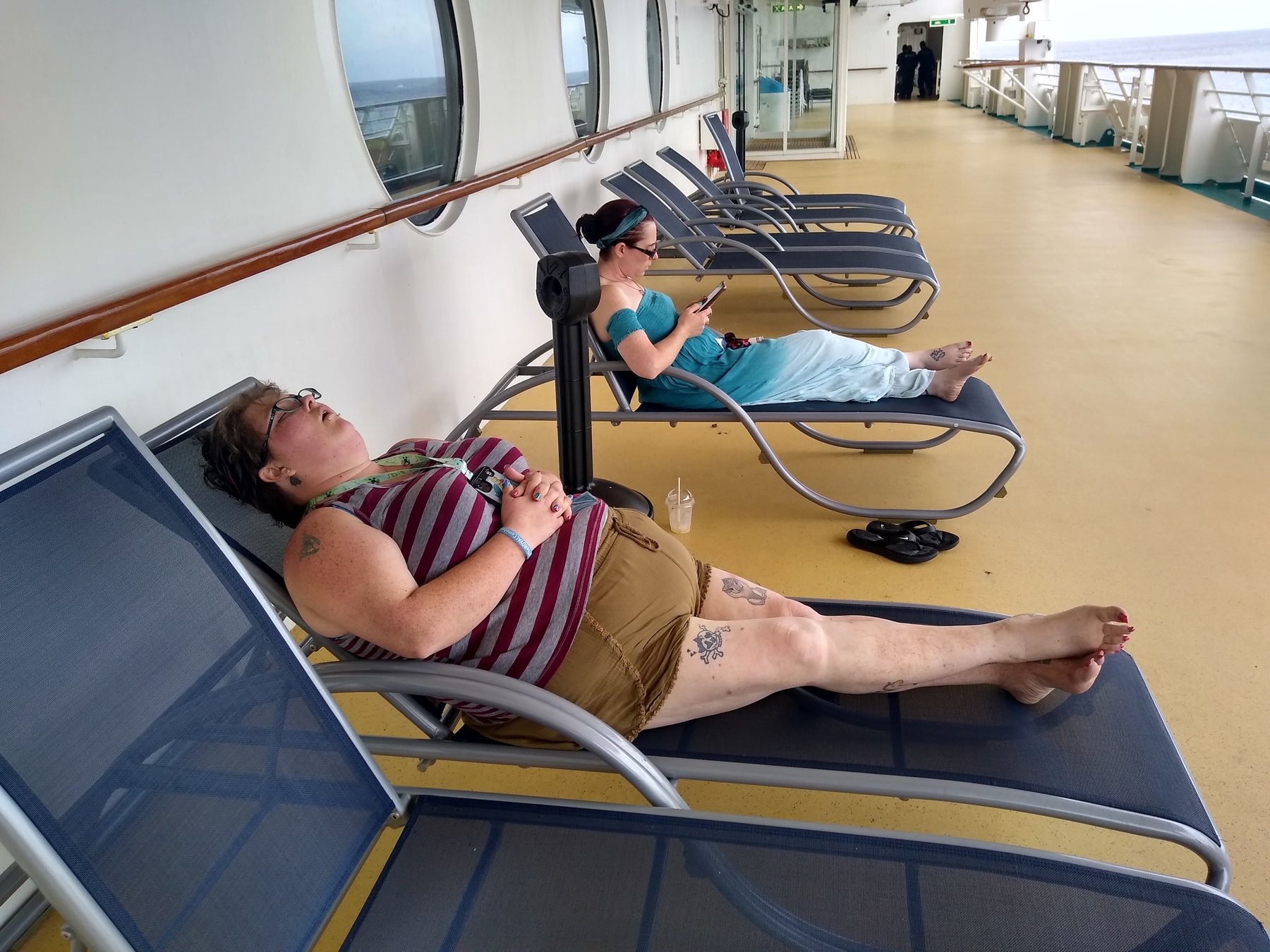 Relaxing on deck aboard Serenade of the Seas after visiting Cozumel.